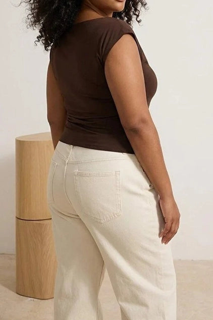 WOJCOR Plus Size Draped Detail Asymmetrical Collar Knitted Blouse