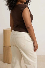 WOJCOR Plus Size Draped Detail Asymmetrical Collar Knitted Blouse