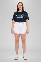 Kan Can USA Plus High Rise Distressed SHORTS - White