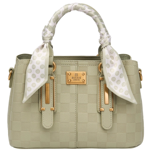 Bessie London Checkerboard Buckle Tote with Scarf