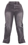 PrettyLittleThing Plus Ripped Split Hem Straight Leg Jeans - Washed Black
