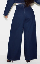 PrettyLittleThing Plus Contrast Stitch Wide Leg Jeans - Indigo
