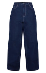 PrettyLittleThing Plus Contrast Stitch Wide Leg Jeans - Indigo