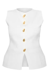 PrettyLittleThing Plus Cream Compact Knit Button Up Waistcoat - Cream