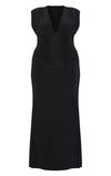 PrettyLittleThing Plus Double Layer Plunge Ruched Shoulder Drape Waist Maxi Dress - Black