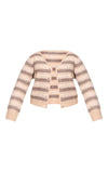 PrettyLittleThing Plus Beige Striped Brushed V Neck Covered Button Knitted Cardigan - Beige