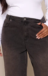 PrettyLittleThing Plus Washed Black Turn Up Wide Leg Jeans - Washed Black
