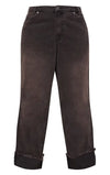 PrettyLittleThing Plus Washed Black Turn Up Wide Leg Jeans - Washed Black