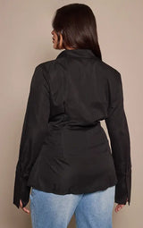 PrettyLittleThing Plus Asymmetric Cinched Shirt - Black