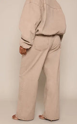 PrettyLittleThing Plus Wide Leg Jeans - Beige