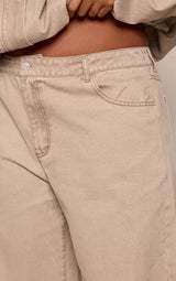 PrettyLittleThing Plus Wide Leg Jeans - Beige