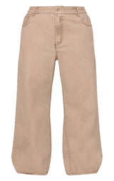 PrettyLittleThing Plus Wide Leg Jeans - Beige