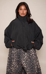 PrettyLittleThing Plus Black Button Up Jacket - Black