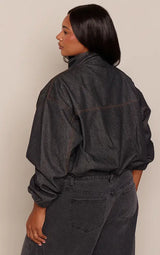 PrettyLittleThing Plus Funnel Neck Concealed Placket Denim Jacket - Indigo