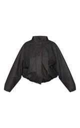 PrettyLittleThing Plus Funnel Neck Concealed Placket Denim Jacket - Indigo