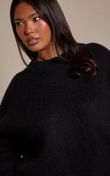 PrettyLittleThing Plus Thick Rib Crew Neck Oversized Jumper - Black