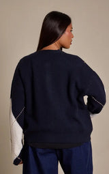 PrettyLittleThing Plus Argyle Button Down Knitted Cardigan - Navy