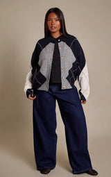 PrettyLittleThing Plus Argyle Button Down Knitted Cardigan - Navy