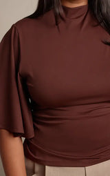 PrettyLittleThing Plus Chocolate Slinky High Neck Top - Chocolate