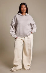 PrettyLittleThing Plus PLT Knitted Hoodie - Grey