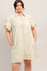 Flying Tomato Plus Size Button Down Textured Woven Mini Dress - Cream