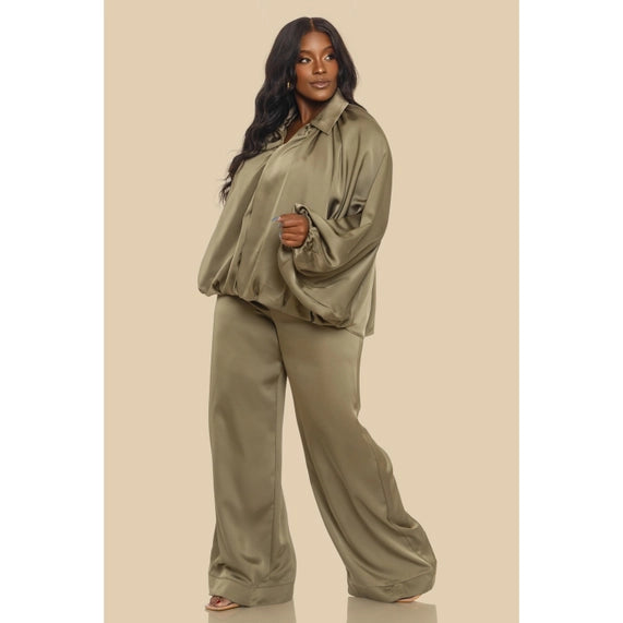 DORCAS Plus Puffed Bomber Jacket Pants Set