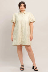 Flying Tomato Plus Size Button Down Textured Woven Mini Dress - Cream