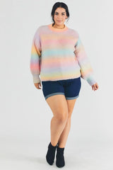 Davi & Dani Plus - Stripe Balloon Sleeve Sweater - Pastel Ombre