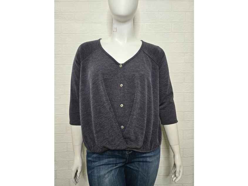Haute Fox Plus Size Hacci Sweater Knit Button Down Drape Top