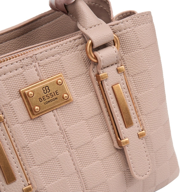 Bessie London Checkerboard Buckle Tote with Scarf