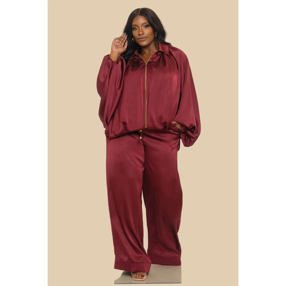 DORCAS Plus Puffed Bomber Jacket Pants Set