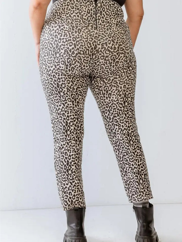Janette Plus Size Leopard Print Lace-Up Detail Fitted Pants