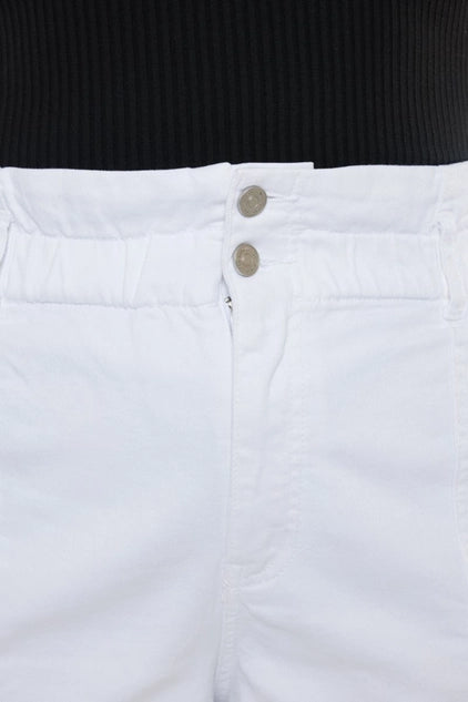 Kan Can USA Plus High Rise Zip Fly Paperbag SHORTS - White
