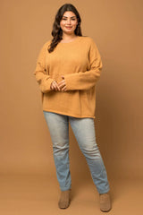 Gilli Plus Size Relax Fit Knit Texture Caramel Sweater - Caramel