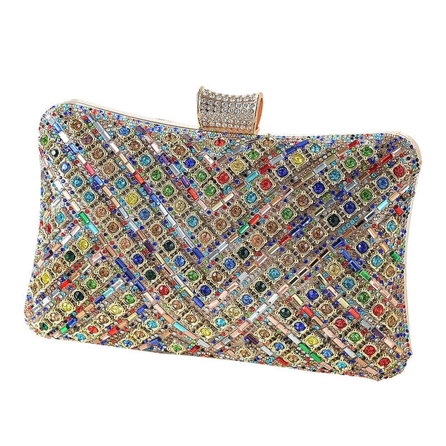 PEACH ACCESSORIES Crystals Stones Evening Clutch Bag - Rainbow