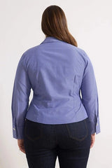 WOJCOR Plus Size Striped Woven Shirt with Silver Button Detail - Navy
