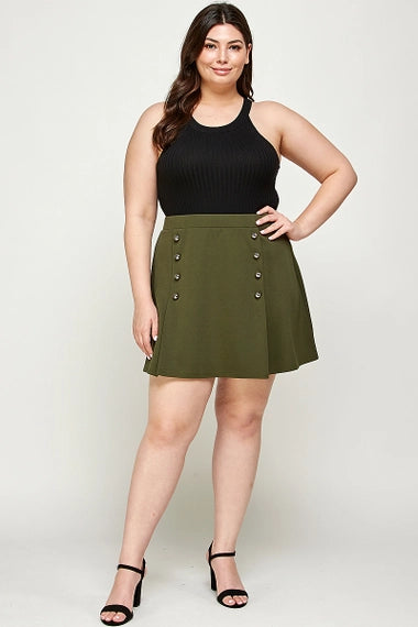 Haute Fox Plus Size Skirt Double Breasted Box Pleated - Olive