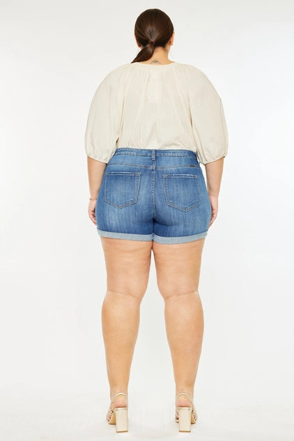Kan Can USA Plus High Rise Cuffed Shorts JEANS - Medium Wash