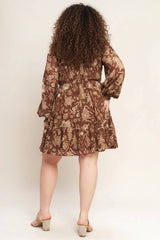 Flying Tomato Printed Smocked Bodice Woven Mini Dress - Brown