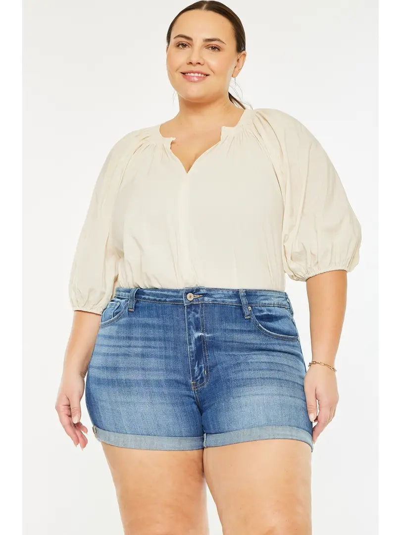 Kan Can USA Plus High Rise Cuffed Shorts JEANS - Medium Wash
