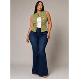 Curve Market Plus Size Military Napoleon Style High Collar Button Detail - Brown