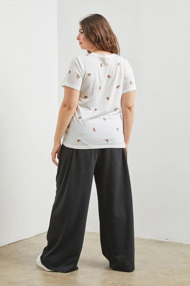 Polagram Plus Size Floral Embroidered T-Shirt -  Ivory