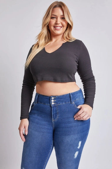 YMI Plus 3 Button High-Rise Skinny Jeans
