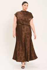 Flying Tomato Plus Size Jacquard Midi Skirt - Brown