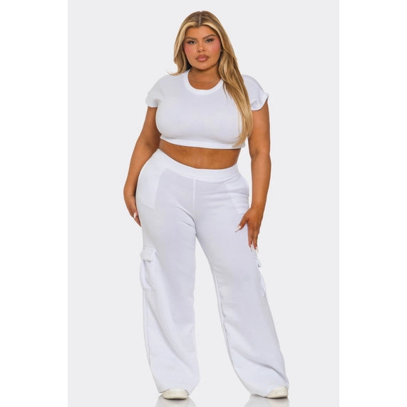 DORCAS Plus Size Cargo Pants Set -White