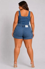 D.ROCK Plus Size Set Cargo Mini Short Pants Crop Tops - Denim