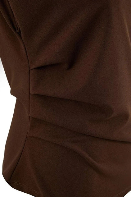 WOJCOR Plus Size Draped Detail Asymmetrical Collar Knitted Blouse