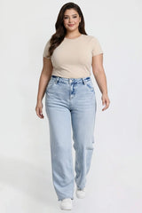 YMI Junior Plus Bella High Rise Wide Leg Jeans - Light Wash