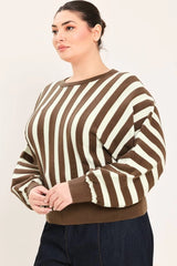 Flying Tomato Dolman Sleeve Sweater Knit Top - Brown/Ivory