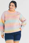 Davi & Dani Plus - Stripe Balloon Sleeve Sweater - Pastel Ombre
